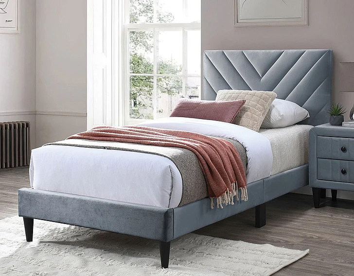 Boss Furniture Platform Twin Bed in Gray Velvet 9628T