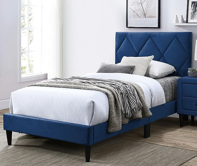 Boss Furniture Platform Full Bed in Navy Blue Velvet 9632F