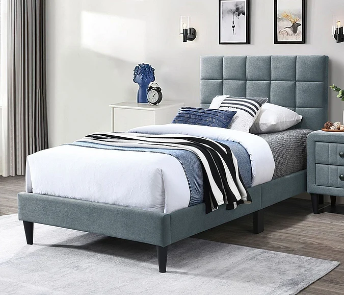 Boss Furniture Platform Twin Bed in Gray in Brushed Linen 9635T