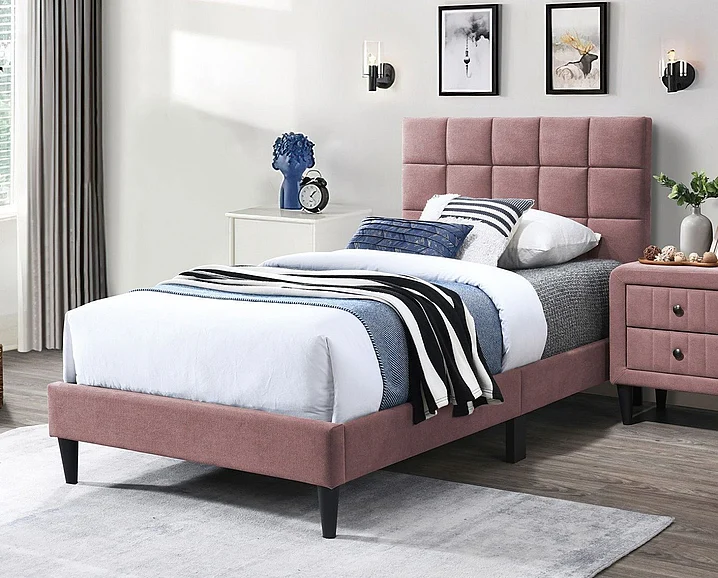 Boss Furniture Platform Twin Bed in Pink Brushed Linen 9636T