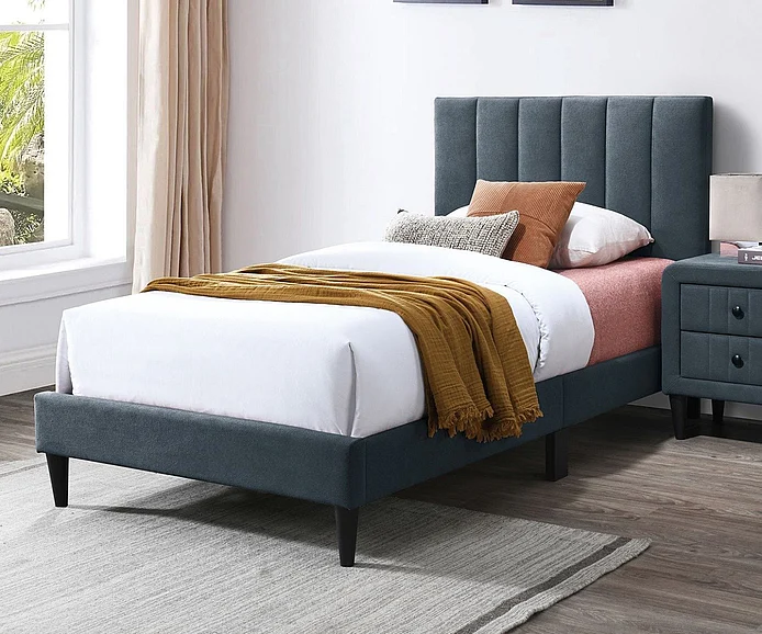 Boss Furniture Platform Twin Bed in Charcoal Brushed Linen 9637T