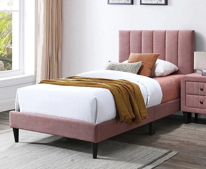 Boss Furniture Platform Full Bed in Pink Brushed Linen 9639F