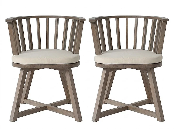 Indo Puri Captain Arm Chair in Washed Grey (Set of 2)