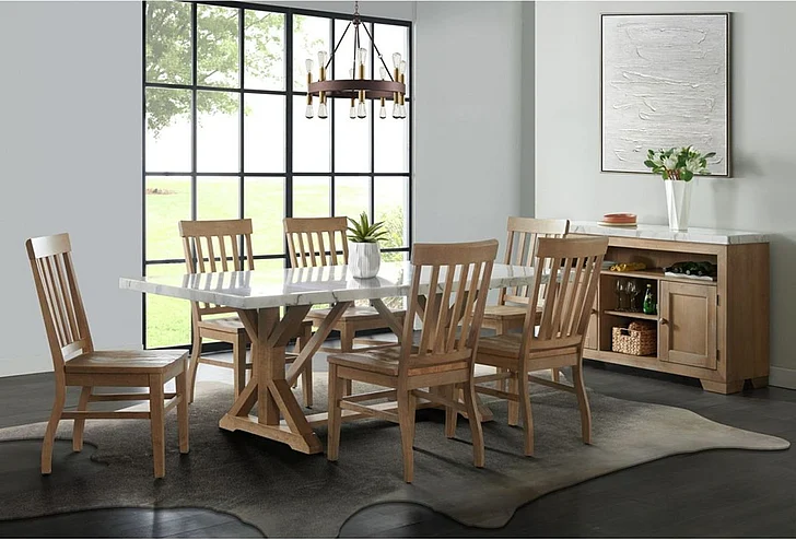Elements International Lakeview 7-Piece Formal Dining Room Set in Natural