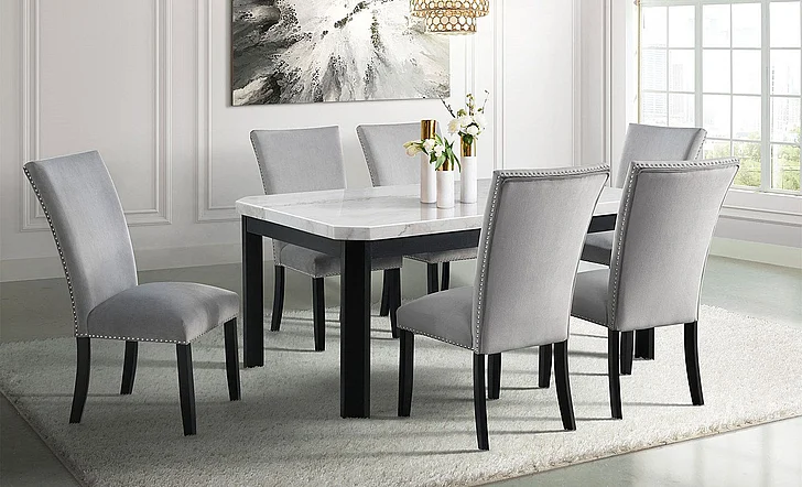 Elements International Francesca 7-Piece Formal Dining Room Set in White and Black