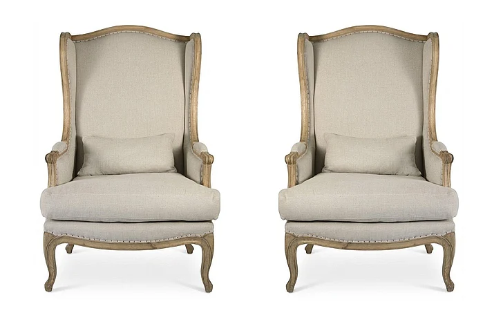 Zentique Leon Wingback Chair in Natural Oak (Set of 2) CFH186 E255 Jute A003
