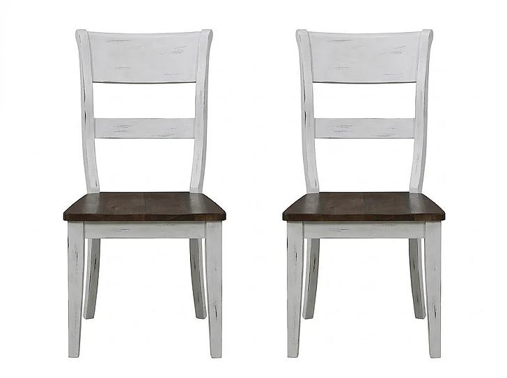 Iconic Furniture Dining Side Chair Distressed Cocoa Brown & Cotton White (Set of 2)