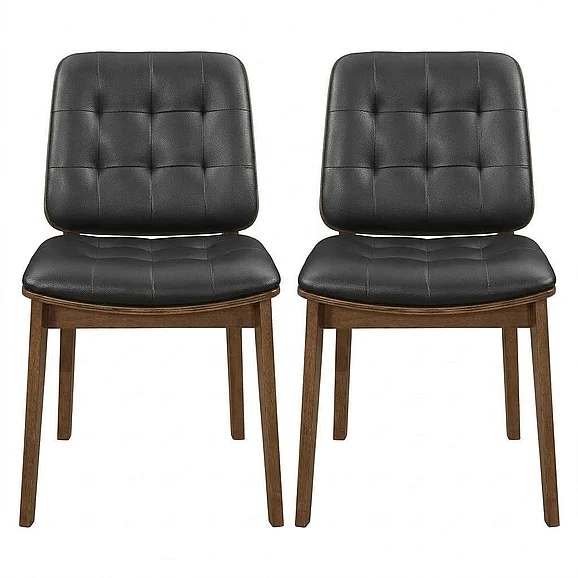 Coaster Redbridge Tufted Back Side Chairs Natural Walnut and Black (Set of 2) in Natural Walnut 106596