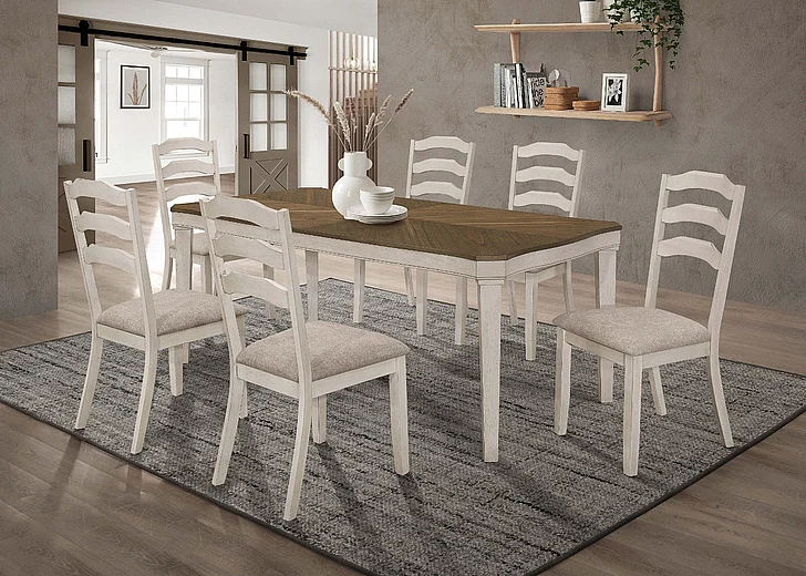 Coaster Furniture Ronnie 7-Piece Casual Dining Room Set in Rustic Cream