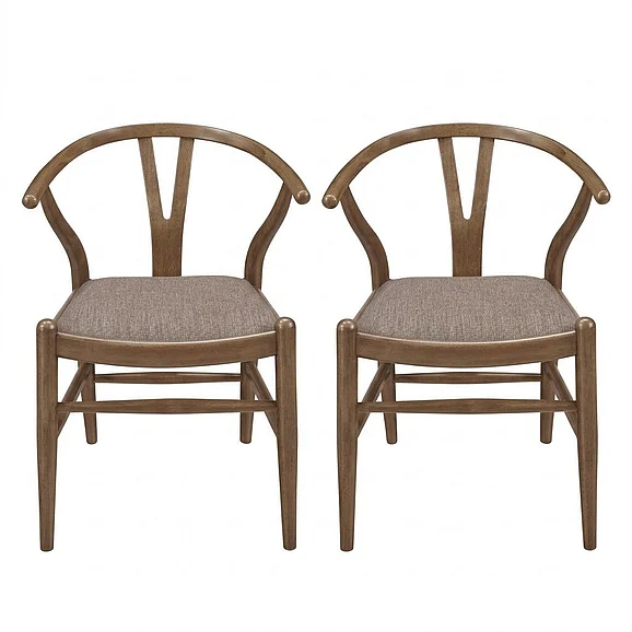 Coaster Dinah Danish Y-Shaped Back Wishbone Dining Side Chair Walnut and Brown (Set of 2) in Walnut 108472