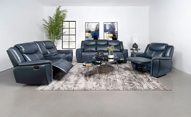 Coaster Furniture Sloane 2-Piece Upholstered Motion Living Room Set in Blue