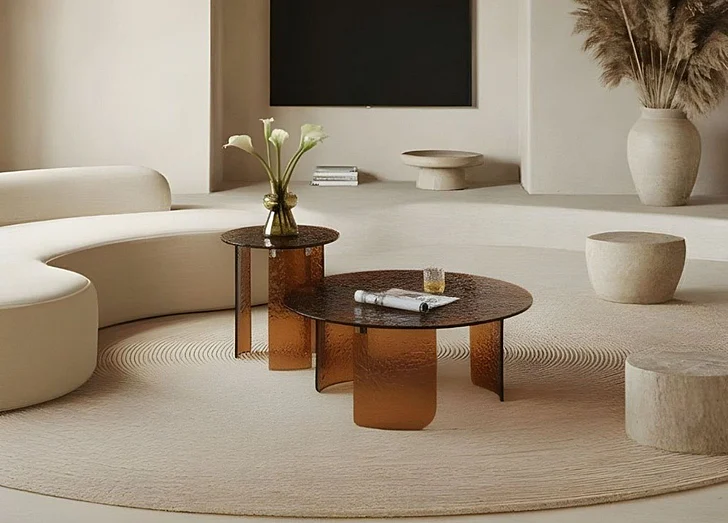 Whiteline Modern Rivelle 2pc Coffee Table Set in CT2056GLS-BRZ
