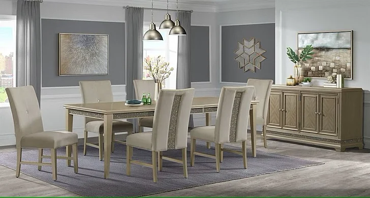Elements International Maxwell 7-Piece Formal Dining Room Set in Champange