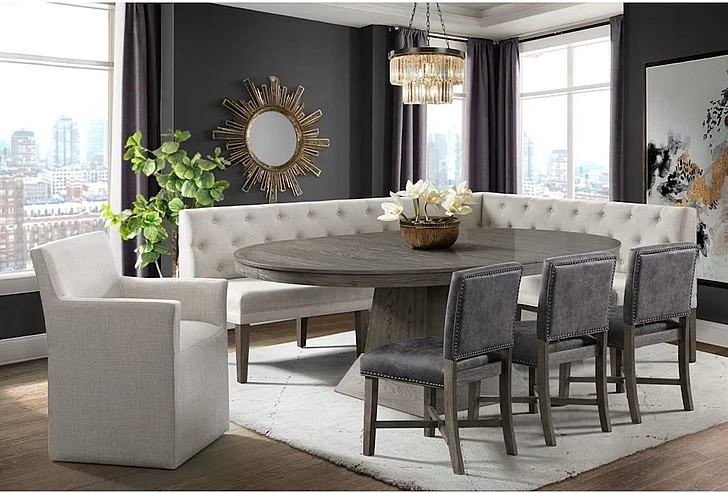 Elements International Collins 7-Piece Casual Dining Room Set in Weathered Gray