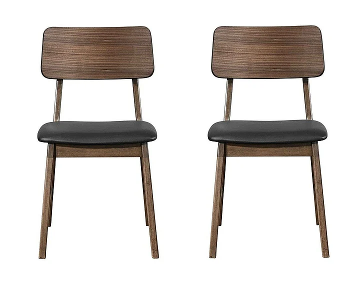 New Classic Thea Wood Back Side Chair w/ Black Seat (Set of 2) in Walnut D1750-20