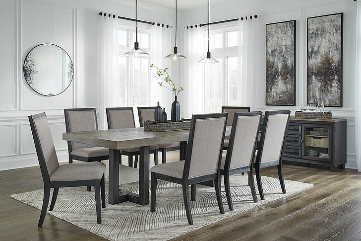 Foyland 9-Piece Dining Table Set in Black/Brown