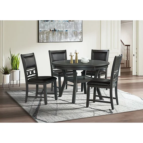 Elements International Amherst 5-Piece Dining Room Set in Grey