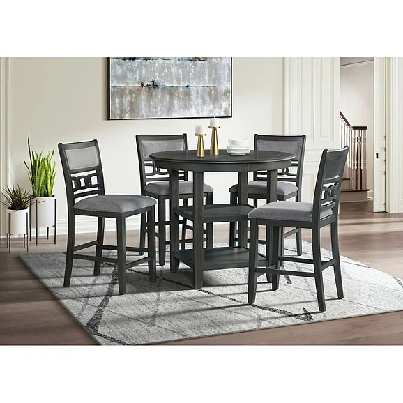 Elements International Amherst 5-Piece Counter Dining Table Set in Grey