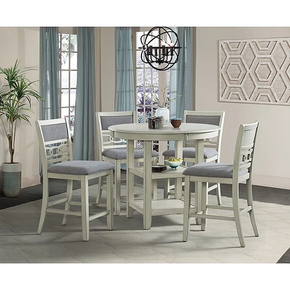 Elements International Amherst 5-Piece Counter Dining Table Set in White