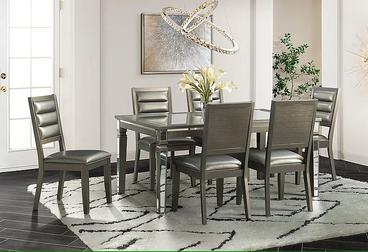 Elements International 14.5 7-Piece Dining Room Set in Dark Champagne