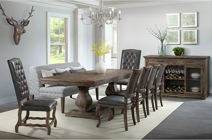Elements International Gramercy 8-Piece Formal Dining Room Set in Brown