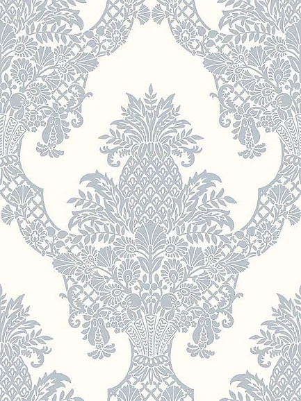 York Damask Resource Library E39 Pineapple Plantation Wallpaper in Periwinkle/White DM4974 (Double Roll) FedEx/UPS