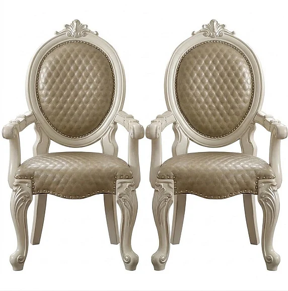 Acme Versailles Arm Chair in PU & Bone White (Set of 2) DN01390