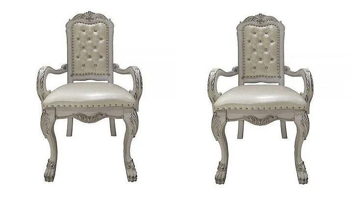 ACME Dresden Arm Chair in White DN01697 (Set of 2)