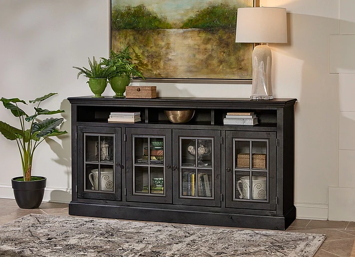 Aspenhome Churchill 73" Highboy Console w/ 4 Doors in Ghost Black DR1255-GHT