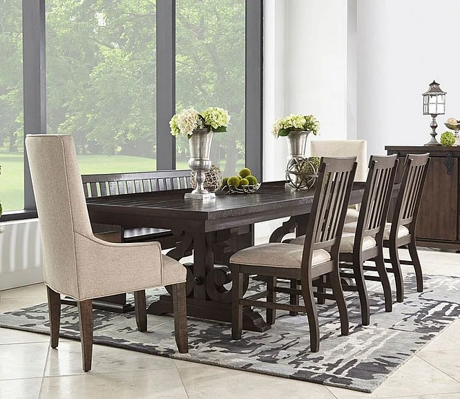 Elements International Stone 8-Piece Formal Dining Room Set in Dark Ash