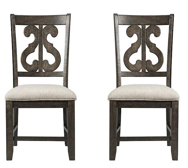 Elements International Stone Swirl Back Side Chair (Set of 2) in Cream/Dark Ash DST150SC