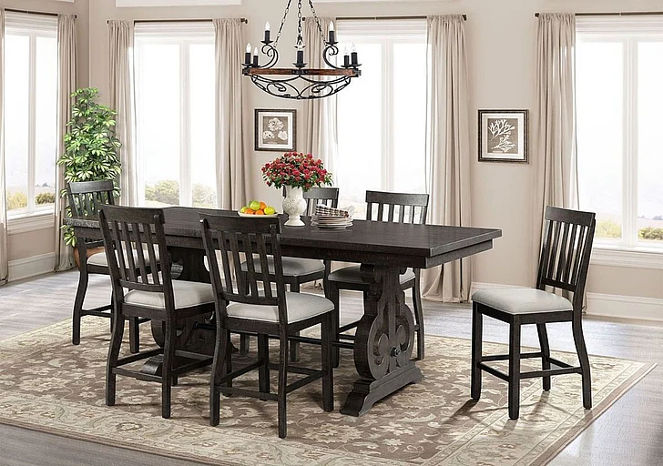 Elements International Stone 7-Piece Counter Height Dining Table Set in Dark Ash