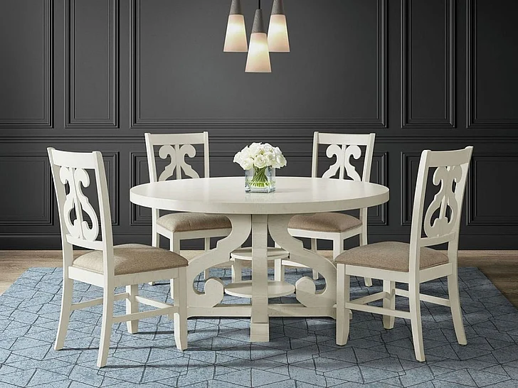 Elements International Stone 5-Piece Round Dining Table Set in White