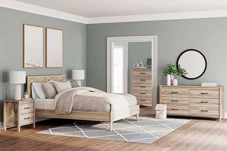 Battelle 5-Piece Panel Platform Bedroom Set in Tan
