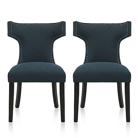 Modway Curve Fabric Dining Side Chair Set of 2 in Azure EEI-2741-AZU-SET