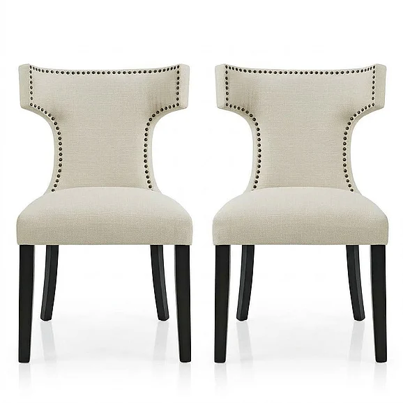 Modway Curve Fabric Dining Side Chair Set of 2 in Beige EEI-2741-BEI-SET