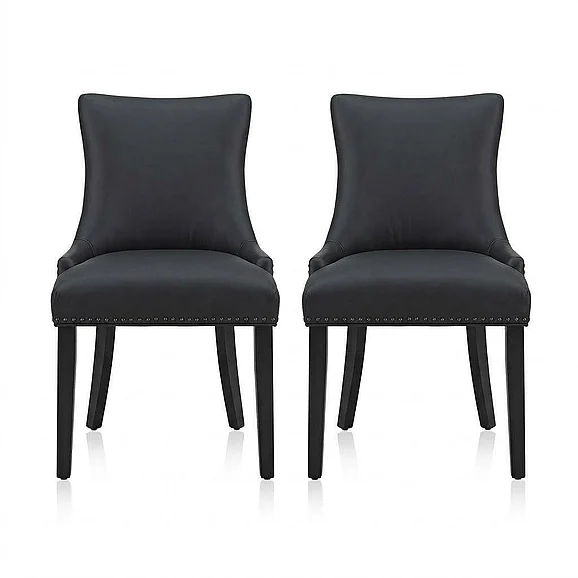 Modway Marquis Faux Leather Dining Chair Set of 2 in Black EEI-3498-BLK