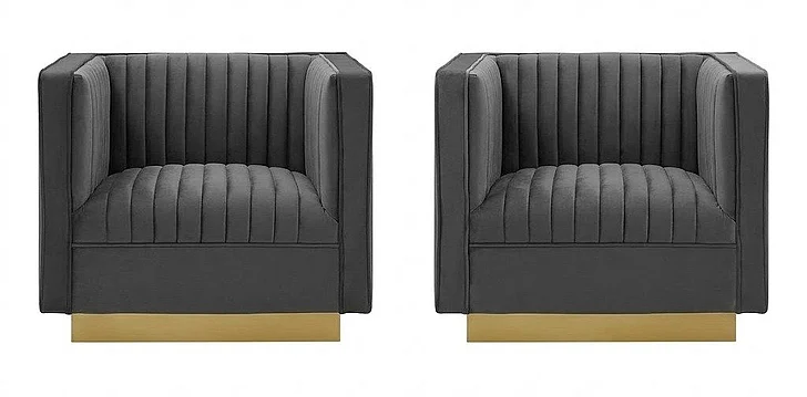 Modway Sanguine Vertical Channel Tufted Upholstered Performance Velvet Armchair Set of 2 in Gray EEI-4145-GRY