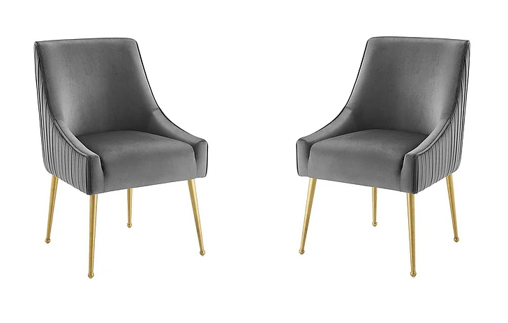 Modway Discern Pleated Back Upholstered Performance Velvet Dining Chair Set of 2 in Gray EEI-4149-GRY