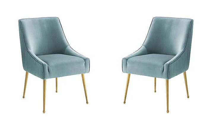 Modway Discern Pleated Back Upholstered Performance Velvet Dining Chair Set of 2 in Light Blue EEI-4149-LBU