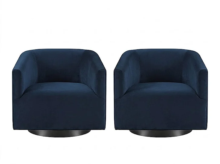 Modway Twist Performance Velvet Swivel Chair Set of 2 in Midnight Blue EEI-4427-MID