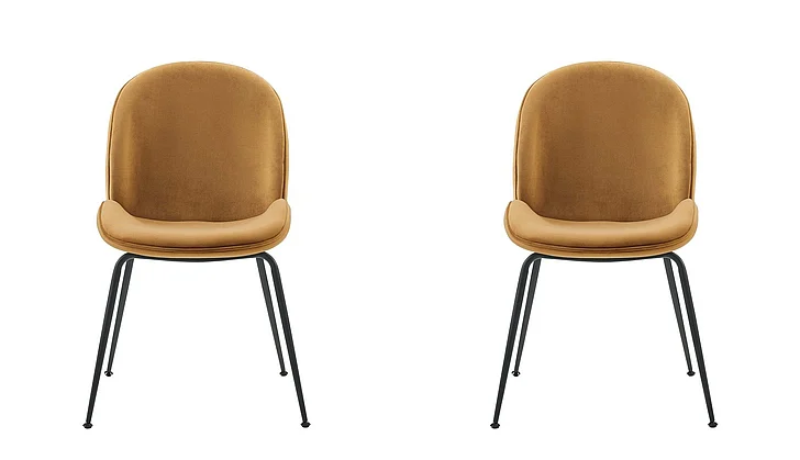 Modway Scoop Black Powder Coated Steel Leg Performance Velvet Dining Chairs Set of 2 in Cognac EEI-4635-COG