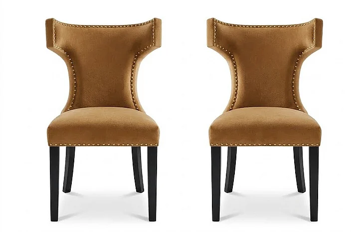 Modway Curve Performance Velvet Dining Chairs Set of 2 in Cognac EEI-5008-COG