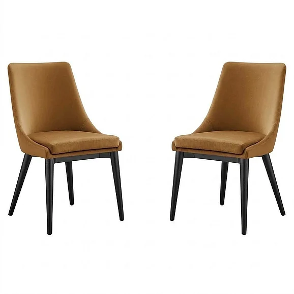 Modway Viscount Accent Performance Velvet Dining Chairs Set of 2 in Cognac EEI-5816-COG