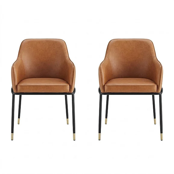 Modway Jovi Vegan Leather Dining Chair Set of 2 in Black Tan EEI-6027-BLK-TAN