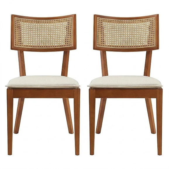 Modway Caledonia Fabric Upholstered Wood Dining Chair Set of 2 in Walnut Beige EEI-6080-WAL-BEI