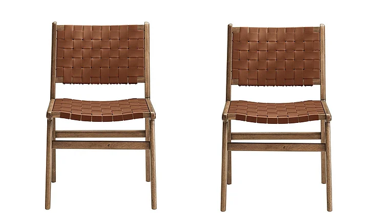Modway Saoirse Leather Wood Dining Side Chair Set of 2 in Walnut Brown EEI-6544-WAL-BRN