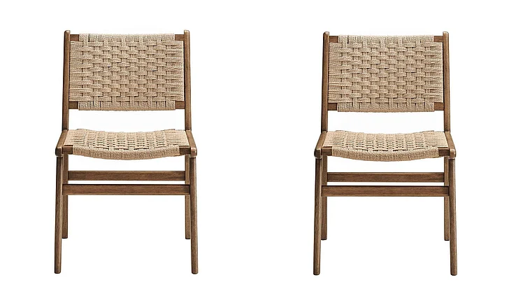 Modway Saoirse Woven Rope Wood Dining Side Chair Set of 2 in Walnut Natural EEI-6545-WAL-NAT