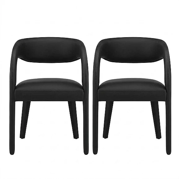 Modway Pinnacle Vegan Leather Dining Chair Set of 2 in Black Vinyl EEI-6561-BLK