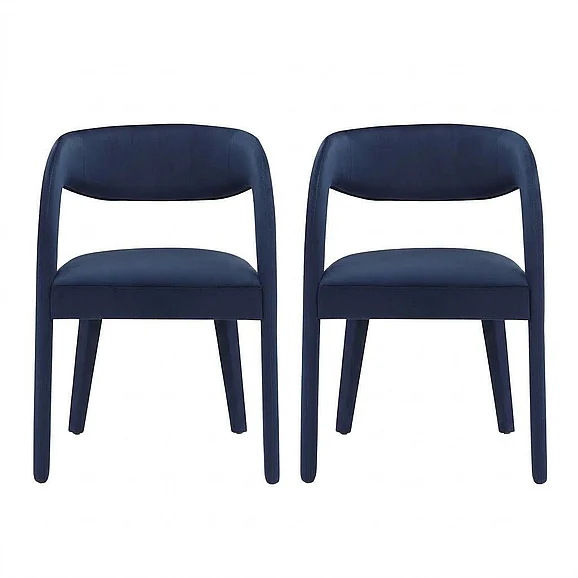 Modway Pinnacle Performance Velvet Dining Chair Set of 2 in Midnight Blue EEI-6563-MID